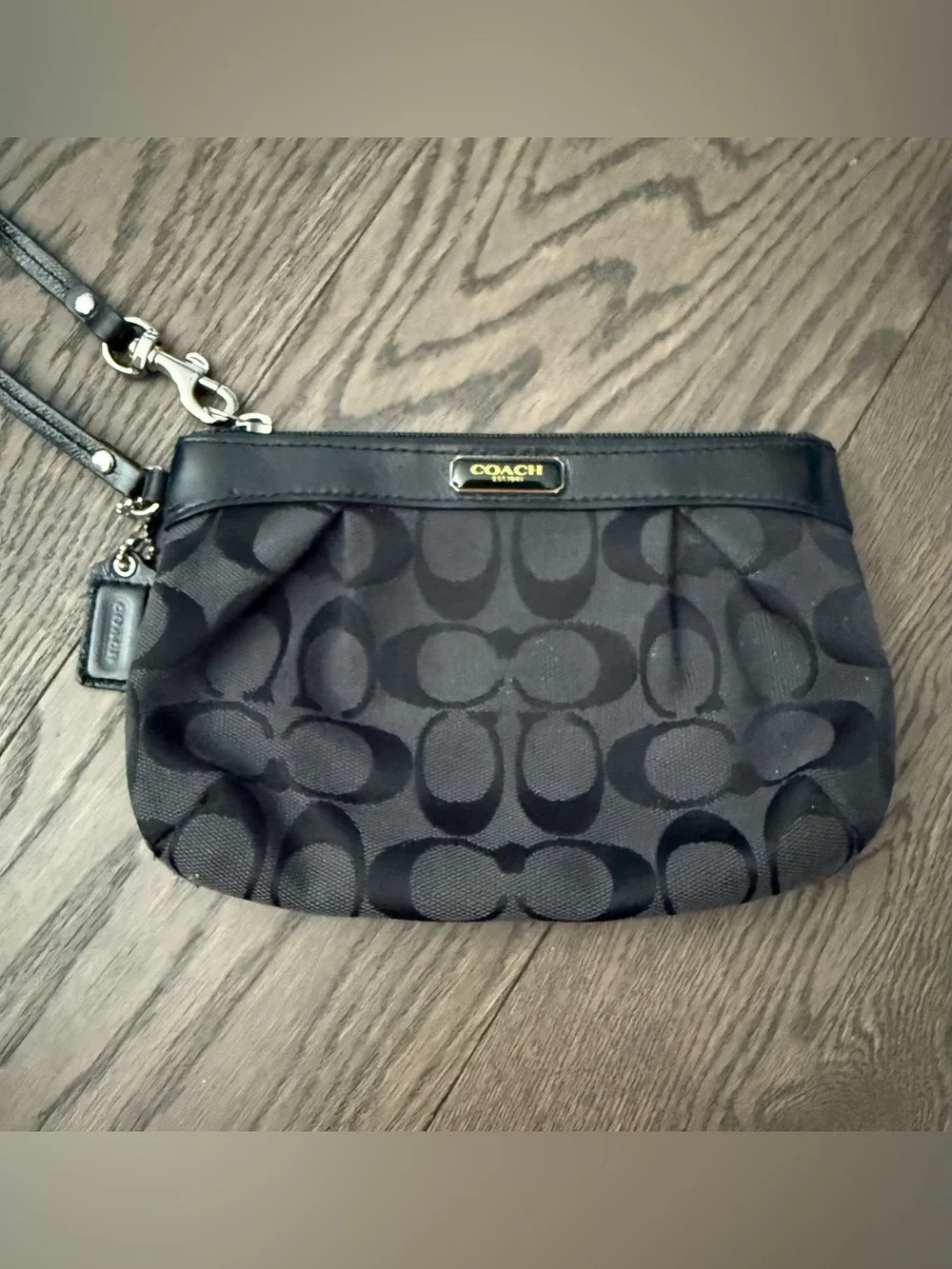 Coach Black Signature Canvas Wristlet. EUC